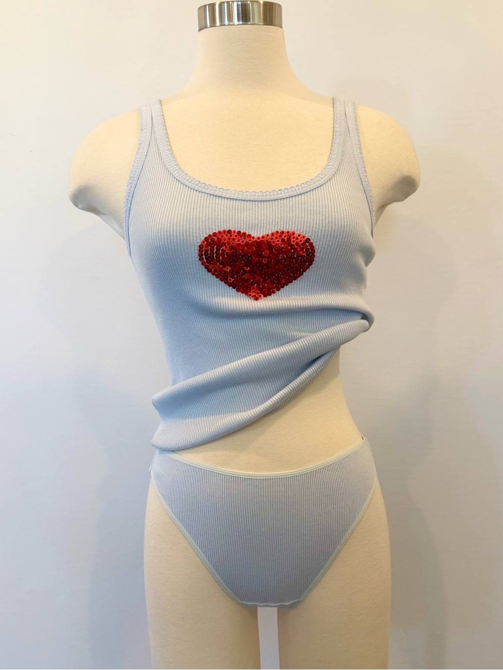 Y2k Victoriaâs Secret Blue Red Sequin Heart Vintage Tank Top Cami Panty 2pc Set